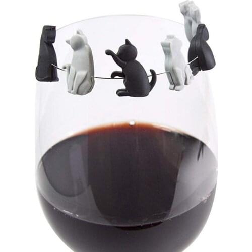 6PCS Kitten Wine Cup Recognizer Tea Bag Hanging Meow Wine Glass Mark Wine Glass Recognizer Cup Distinguisher Kitchen Bar Tools
