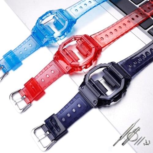 Watch accessories mens rubber color strap suitable for Casio G-SHOCK DW5600GW5035 ladies resin waterproof sports watchband case