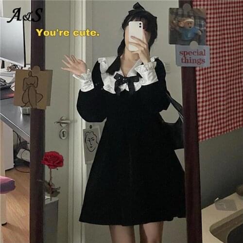 Anbenser Sweet Bow Lolita Dress Women Japanese GothicStyle Princess Black Dresses Female High Waist Loli Party Dress COS Costume
