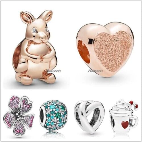 Authentic 925 Sterling Silver Openwork Peach Blossom Flower With Mix Crystal Charm Beads Fit Pandora Bracelet & Necklace Jewelry