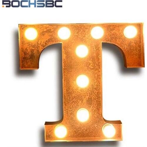 BOCHSBC Iron Logo T Letter Lights Vintage Iron Wall Lamps Decorative Backdrop Light Metal Alphabet Wall Sconce Led Light Lampara