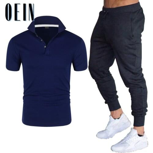 OEIN Brand Men Solid Color Casual Sets Summer New Mens Polo Shirts + Pants Suit Two-Piece Tracksuit Trendy Sportswear Set Male