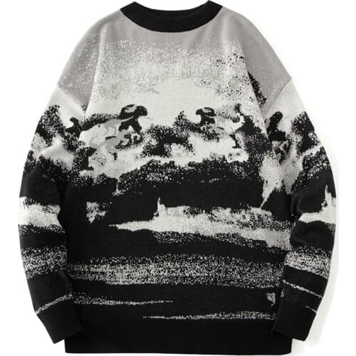 Brand Men Sweater Japan Style Loose Sweater Men Pullover Winter Warm O-Neck Casual Hip Pop Harajuku Cotton Knit Sweater Men Top