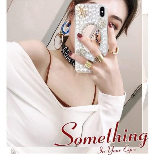 Fashion Bling Pearl Diamond Flower Mirror Crystal Hand Strap Case Cover For Samsung Galaxy Note 10 9 8 S20 Ultra S10E/9/8 PlUS