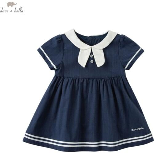 DB16837 dave bella summer baby girls cute letter striped dress children fashion party dress kids infant lolita clothes