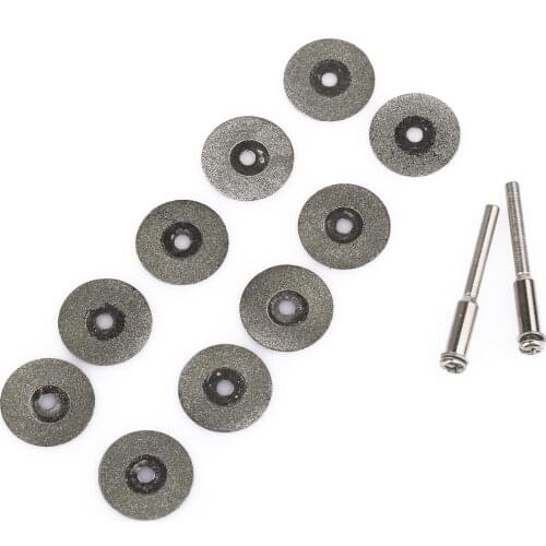 10pcs Diamond Cutting Discs 18mm Mini Diamond Saw Blade with 2pcs Connecting 3mm Shank for Dremel Drill Fit Rotary Tool