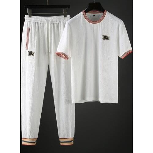 JSBDSummer light contrast color embroidery to do knit fabric high-end style mens short sleeve T-shirt casual sports suit men