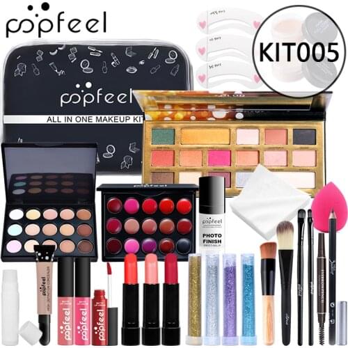 KIT005(30pcs) POPFEEL ALL IN ONE Makeup Kit Professional Cosmetics Full Set Eyeshadow Lip Makeup Brushes Eyebrow Concealer Bag