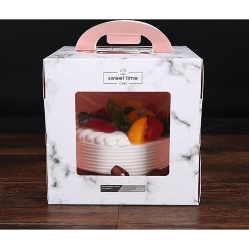 5pc Marble Cake Box With Window 4Inch 6inch Portable Birthday Cake Box With Handle Double Transparent Open Window Cake Packaging