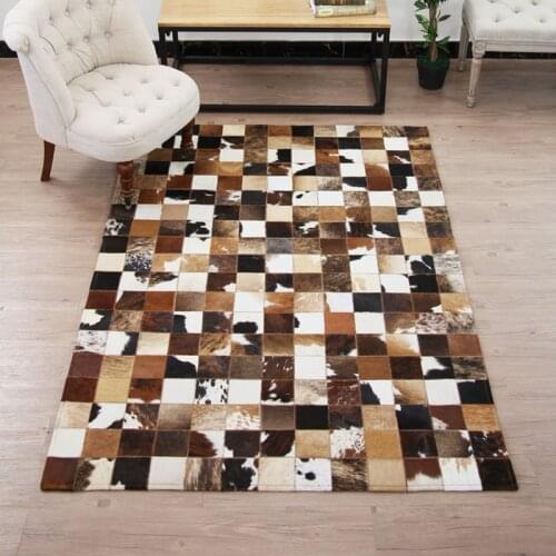 American style cowhide patchwork rug , big size genuine cow skin fur carpet, plaid living room rug decorative villa rug SALES