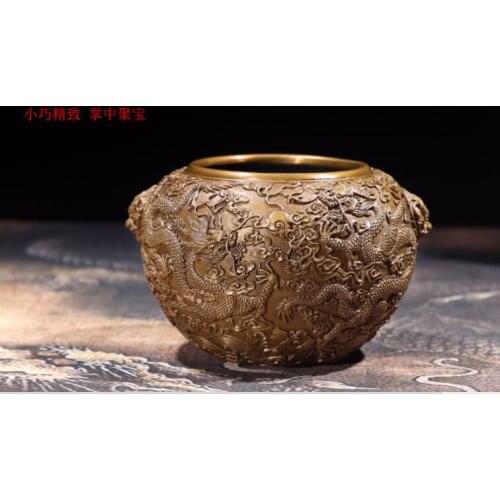 Pure copper sea water cloud dragon cylinder cornucopia Feng Shui copper cylinder incense burner craft ornaments