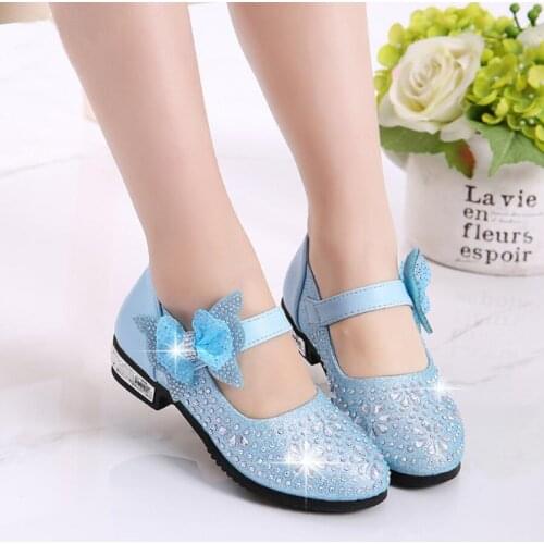 Fashion Girls kids Shoes Rhinestone Glitter Leather Shoes For Girls Spring Children Princess Shoes Pink Silver Golden