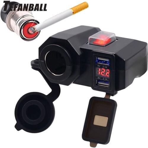 Motorcycle Cigarette Lighter Socket Outlet Dual USB Charger LED Voltmeter+Switch High Quality Accessory Modification Accessories