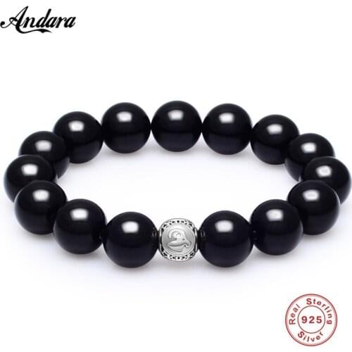 Constellation Male Bracelet Real Sterling Silver Bead Capricorn Men Wrist Wooden Bracelet Yoga Jewelry