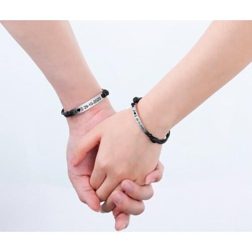 Cazador Custom Name Bracelet Leather Men Bracelet Square Pedant Stainless Steel Bracelet Couple Bracelets Name Bar Bangle