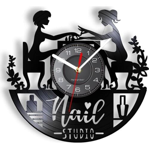 Nail Studio Beauty Salon Vinyl Record Wall Clock Nail Shop Detor Tech Artwork Watch Manicure Silent Manicurist Favorite Gift