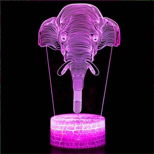 Animal night light Elephant head hologram Character home decoration color LED lights Children’s Christmas gifts 3D night light