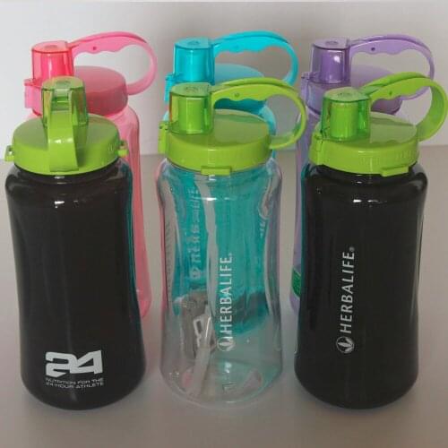 New candy color Herbalife 2000ML Purple pink Green with handgrip Straw strap BPA Free Plastic Travel Hiking water bottle
