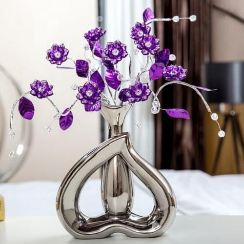 New Wedding Gifts Crystal Flower Vase Crafts Heart-Shaped Porcelain Bottles Figurines & Miniatures Home Decoration Accessories