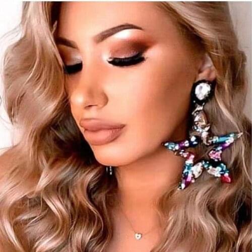 New Boutique Fashion Women Multicolors Rhinestone Big Star Dangle Earrings Jewelry Trendy Ladys Statement Earrings Accessories