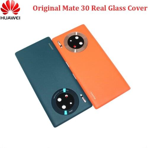 Official Huawei Mate 30 Back Battery Cover Real Leather Door Housing Panel Case Shockproof Phone Case Repair Part + Camera Lens