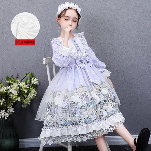 Girls Princess Dress Lolita Costume Birthday Party Clothing for Children Kids Plus velvet Vestidos Girls Fancy Dress Headwear