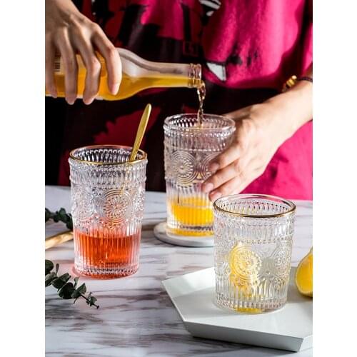 Retro Luxury Phnom Penh Transparent Glass Cup Water Fruit Juice Drink Milk Flower Tea Beer Red Wine Cup Gold Rim Gift For Friend