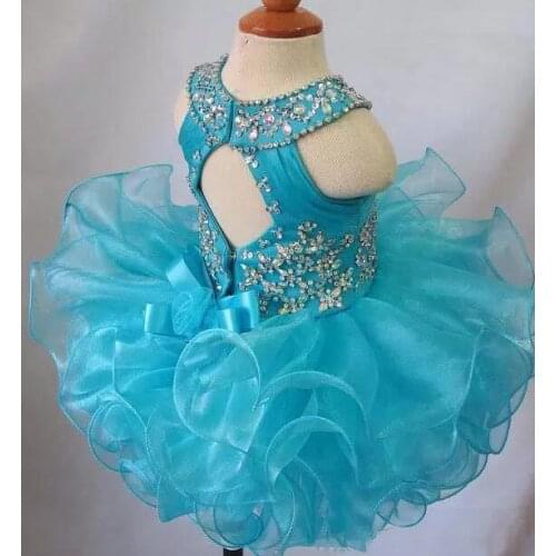 Luxury Shiny Crystals Beads Baby Girls Cupcake Dress Kids Toddler Glitz Infant Birthday Party Gown Photoshoot