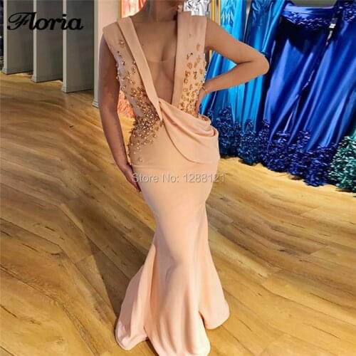 Sexy Mermaid Deep V Neck Dress Prom Dresses For Girls Middle East Formal Pageant Gowns 2020 Latest Dubai Couture Party Arabic