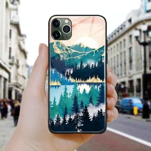 Nordic Abstract Nature Sunrise Soft Silicone Glass Phone Case Cover Shell For iPhone SE 6 6s 7 8 Plus X XR XS 11 12 Mini Pro Max