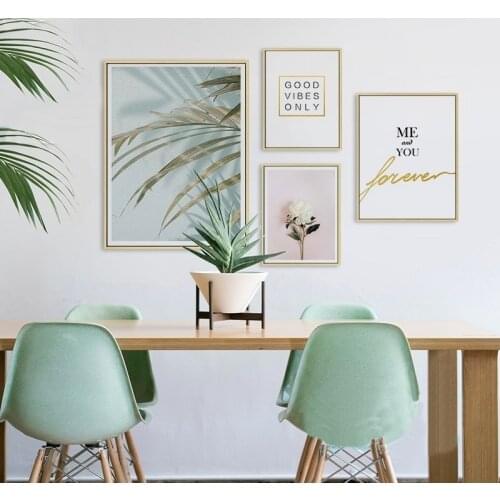 Modern Pink Floral Green Leaves Love Words Canvas Paintings Poster Print Wall Art Pictures for Living Room Home Decor