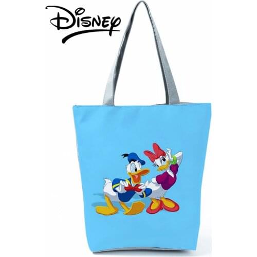 Disney Donald Duck Handbags High Capacity Cartoon Cute Shoulder Bag Eco Shopping Bag Casual Blue Women Summer Travel Beach Bag