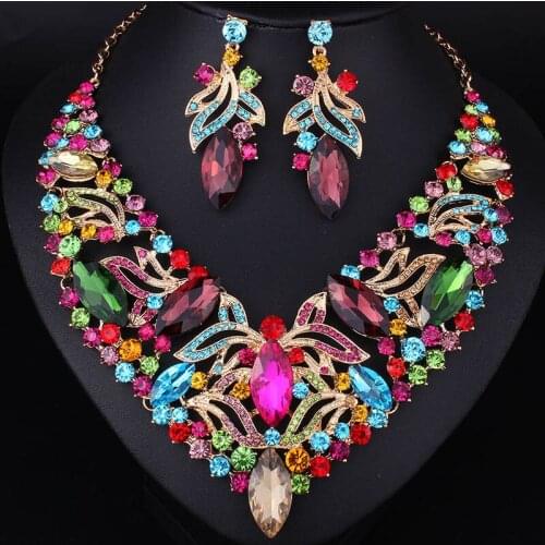Wedding Jewelry African beads Crystal Rhinestones Necklace Earring Set Luxury Bridal Jewelry sets