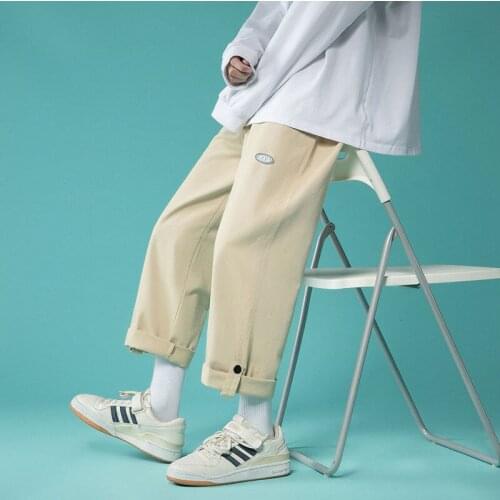 Loose Straight-leg Pants Black Gray Khaki Solid Casual All-match Trousers Four Seasons Washed Overalls Casual Nine-point Pants