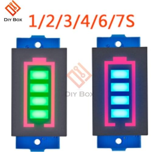 1S/2S/3S/4S/6S/7S 12V 18650 Li-po Li-ion Lithium Battery Capacity Indicator Voltmeter Power Tester Blue Green LED Display Panel
