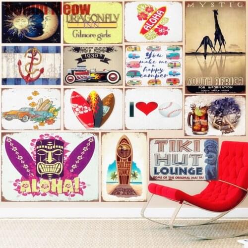 Tiki Hut Lounge Plaque Vintage Metal Tin Signs Home Bar Garage Decorative Metal Plates Aloha Wall Stickers Art Poster N217