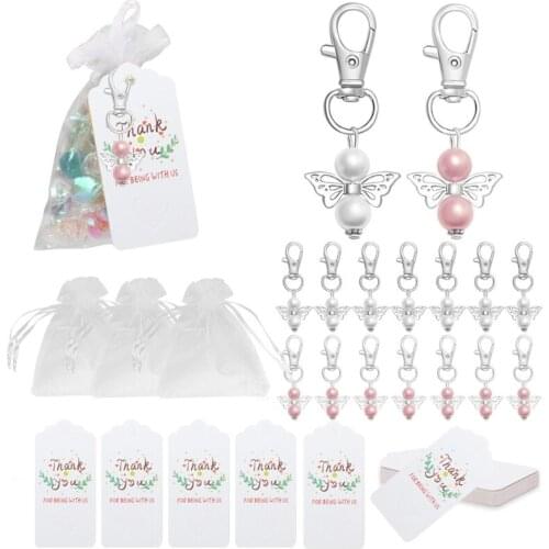 68UE Angel Wing Keychain Guard Thank You Tags Guest Return Favors for Bridal Shower Wedding Decoration Party Gifts