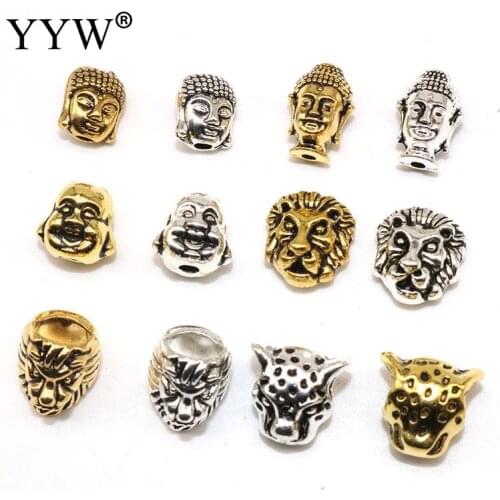 YYW 20pcs Wholesale leopard lion Buddha Head Tibetan Silver Animal Beads For charm Jewelry Making European Spacer Beads Handmade