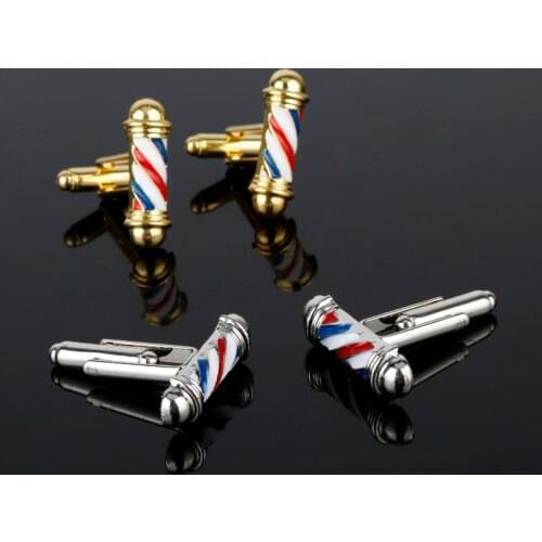 Barber Shop Sign Barber Pole Cufflinks Hairdresser Friends Gifts Cuff Links pins for Shirts Creative Jewelry