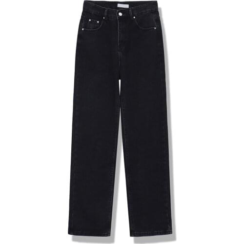 2021 New Womens Jeans Streetwear High Waist Femme Denim Trouser Vintage Black Casual Versatile Buttons Ladies Straight Pants