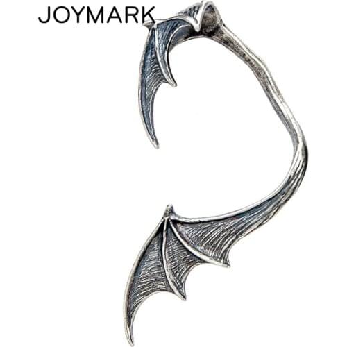 S925 Sterling Silver Bat Wings Ear Clip Punk Ear Cuff Silver Stud Earrings Ear Clip On Earrings Gothic Ear Jewelry TSE437