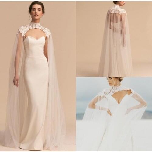 Long High Neck Wedding Cape Lace Jacket Bolero Wrap White Ivory Women Bridal Accessories Custom Made