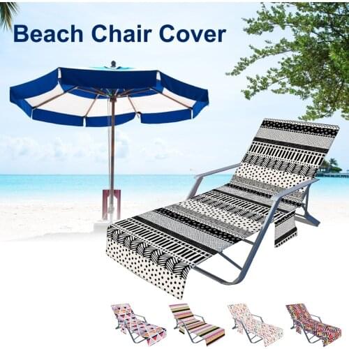 Portable Beach Chair Towel Long Strap Beach Bed Chair Towel Cover With Pocket For Summer Outdoor Garden Pool Sun Lounger Cover