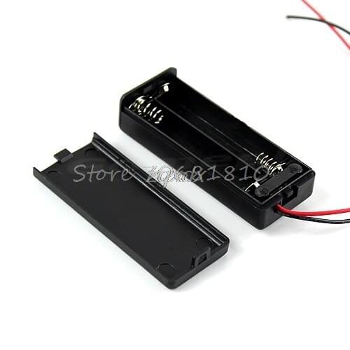 Hard Plastic Storage Holder Case Box For 2 X AAA Battery With Wire Black Z07 Drop ship