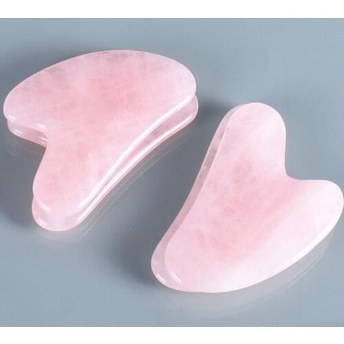 1pcs Natural Rose Quartz Stone Jade Guasha Natural Crystal Board Scraper Gua Sha Massage Tools For Face Neck Back Body Massage