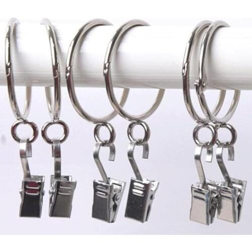 12Pcs Metal Shower Curtain Rings Bathroom Drape Open Hook Hanger Glide Loop