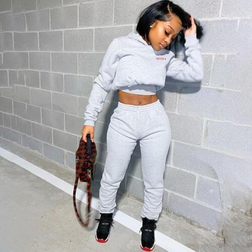 2Pcs/set Warm Tracksuit 2021Women Autumn Spring New Sweatsuit Body Letter Print Long Sleeve Hoodies + Elastic Waist Pants