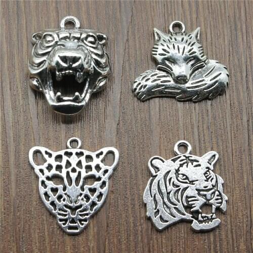 4pcs Charms Tiger Antique Silver Color Wolf Charms For Jewelry Making Charms Leopard Jewelry Findings DIY