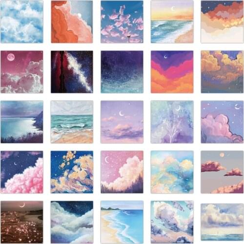 50pcs Ins Landscape Stickers Oil Painting Drawings Graffiti DIY Motorcycle Skateboard Notebook Suitcase Waterproof Sticker Decal