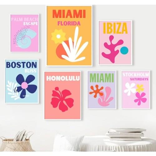 Abstract Mykonos Palm Beach Ibiza Miami Boston Flower Wall Posters And Prints Canvas Painting Pictures For Living Room Decor